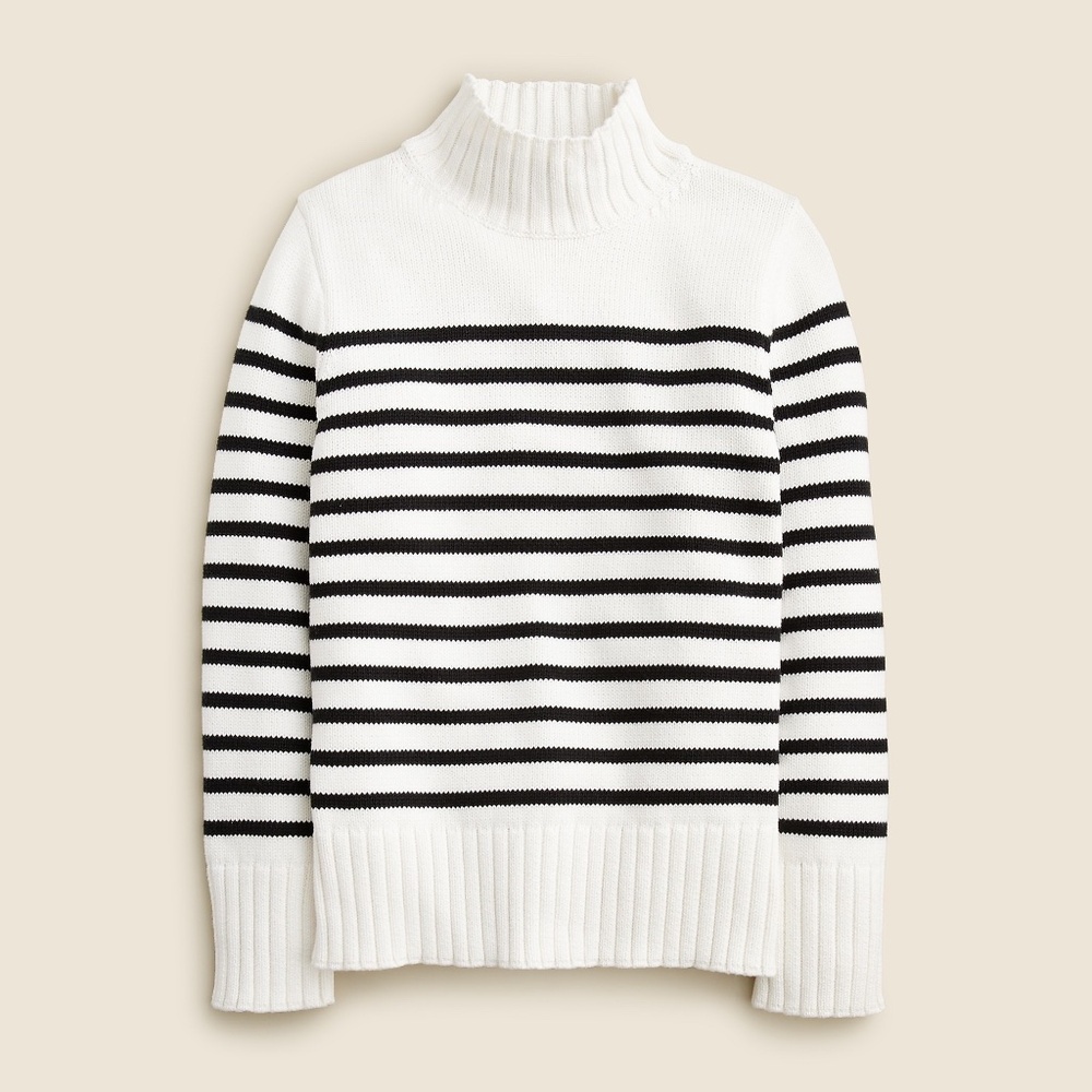J. Crew Black and White Striped Turtleneck Sweater